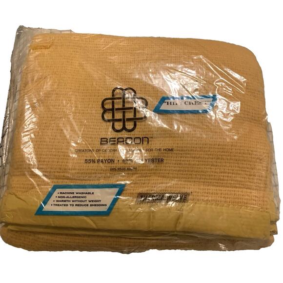 Vintage Hillcrest Blanket 72 x 90 Beacon Capri Yellow Therma Weave USA Twin - Picture 1 of 6